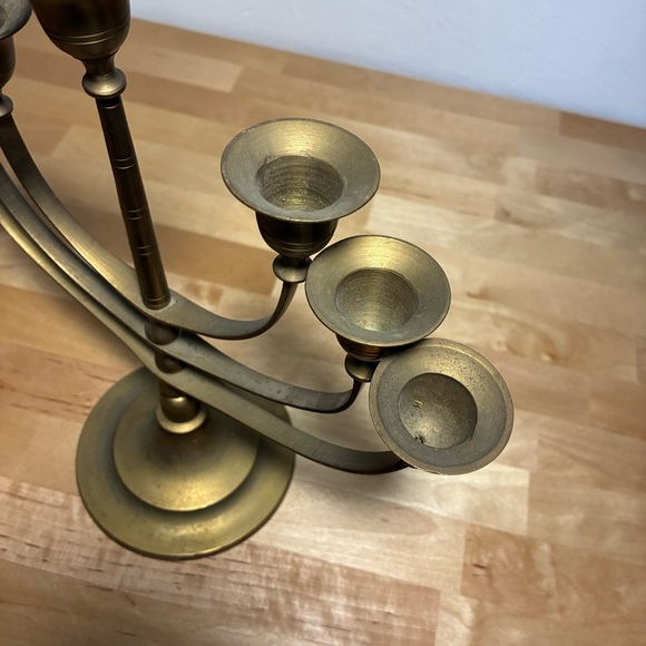 Vintage Brass Metal Seven-Branched Candelabra Jewish Menorah Candle Holders - Picture 4 of 8